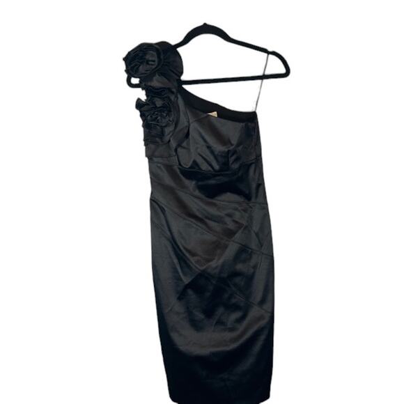 Jessica Simpson Black One Shoulder Flower Bud Formal Bodycon Dress Women Sz 4 - Picture 1 of 11